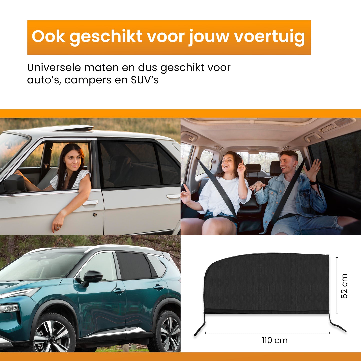 R2B Zonnescherm Auto Zijruit - Universele set van 2 - Met UV Protectie voor Kind & Baby - Extra Donkere Zonwering Auto