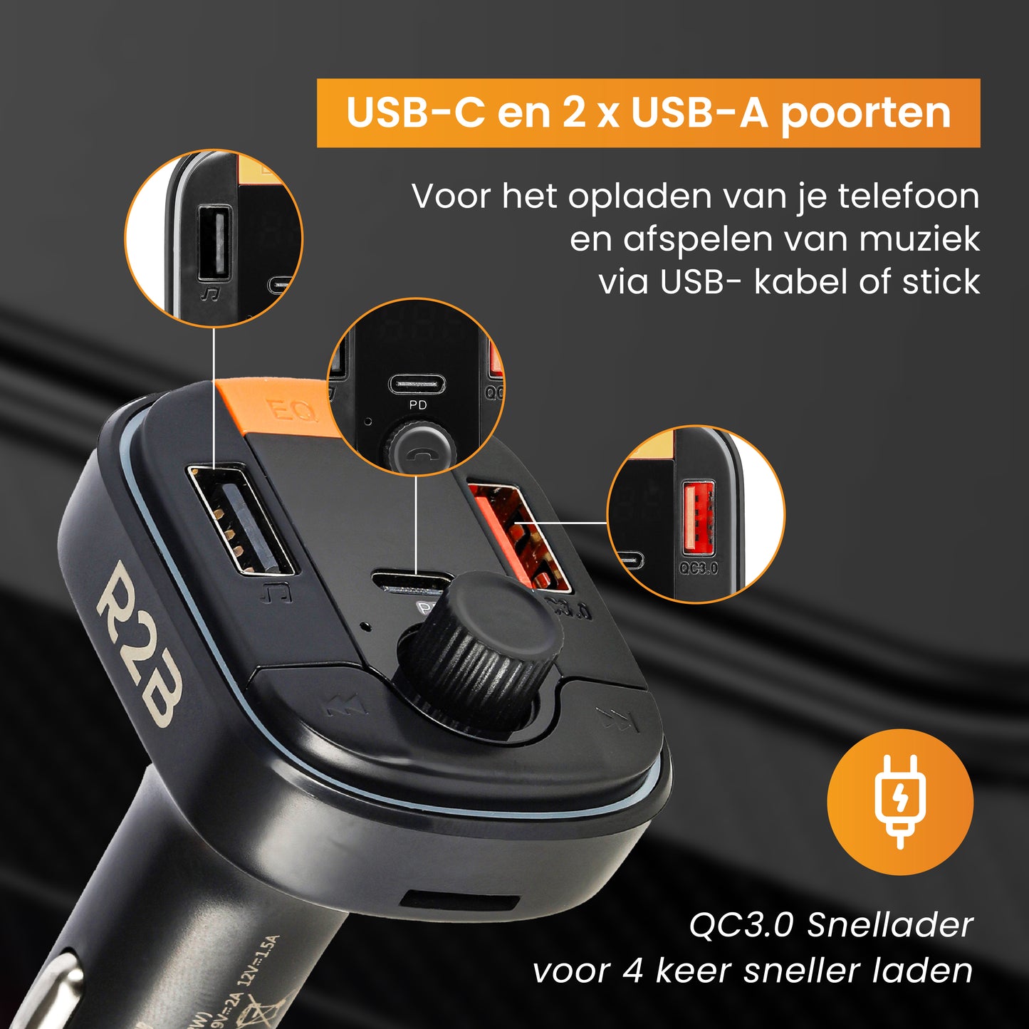 R2B Bluetooth Transmitter Receiver Auto - Autolader - Carkit - Bluetooth Ontvanger Auto