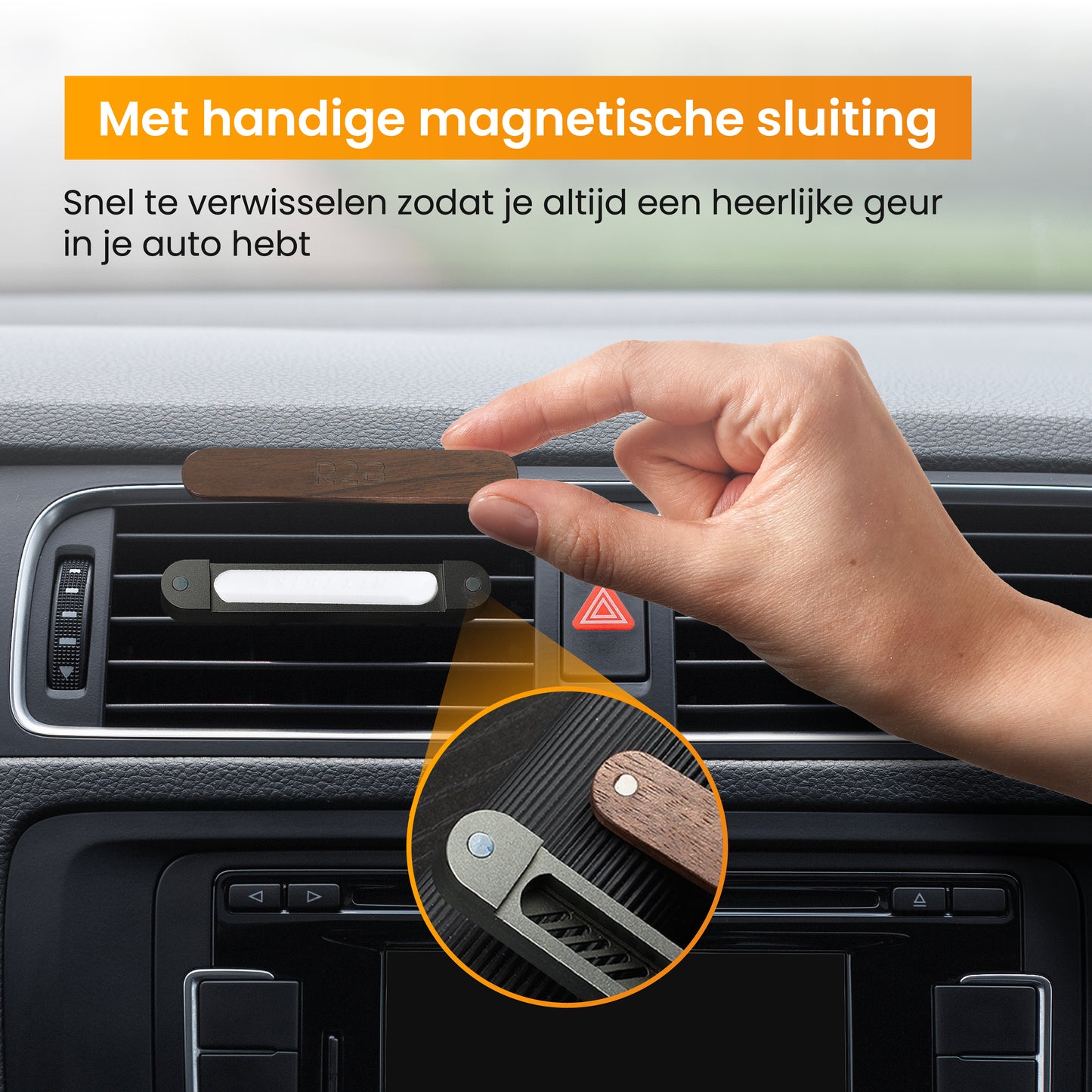 R2B Autoparfum met houder inclusief 2 Navullingen - Walnoothout - Grijs