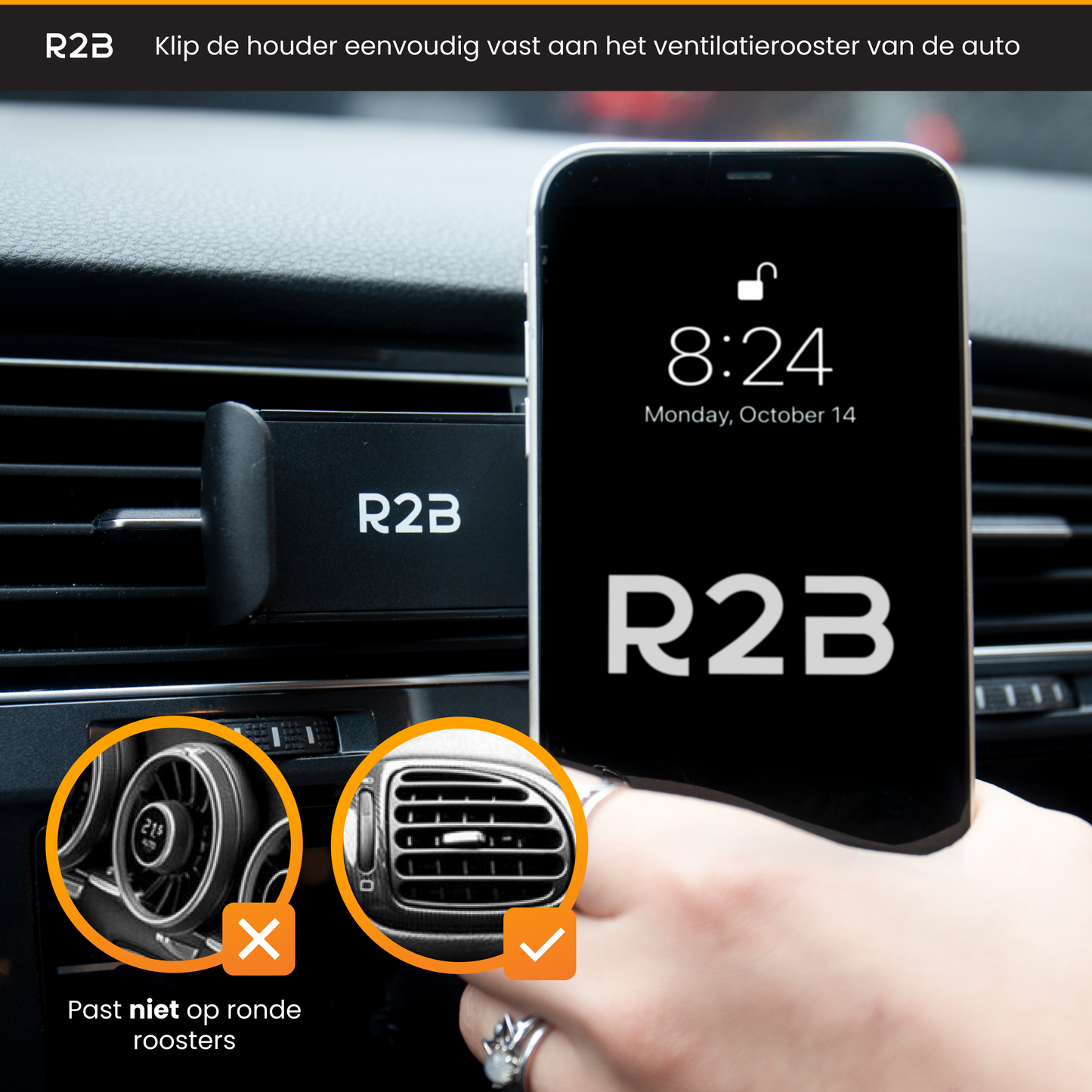 R2B Telefoonhouder auto voor ventilatierooster - Model Amsterdam