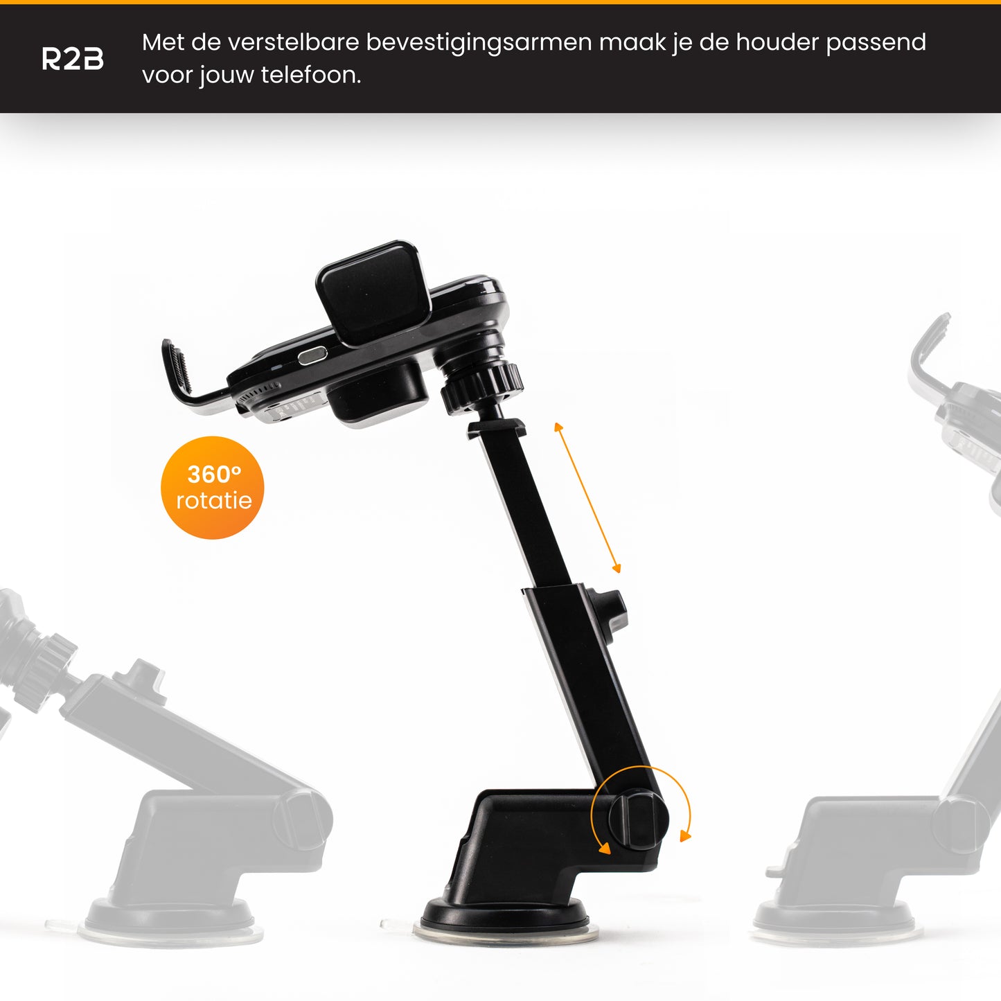 R2B Telefoonhouder auto zuignap met draadloos opladen - Model Alkmaar