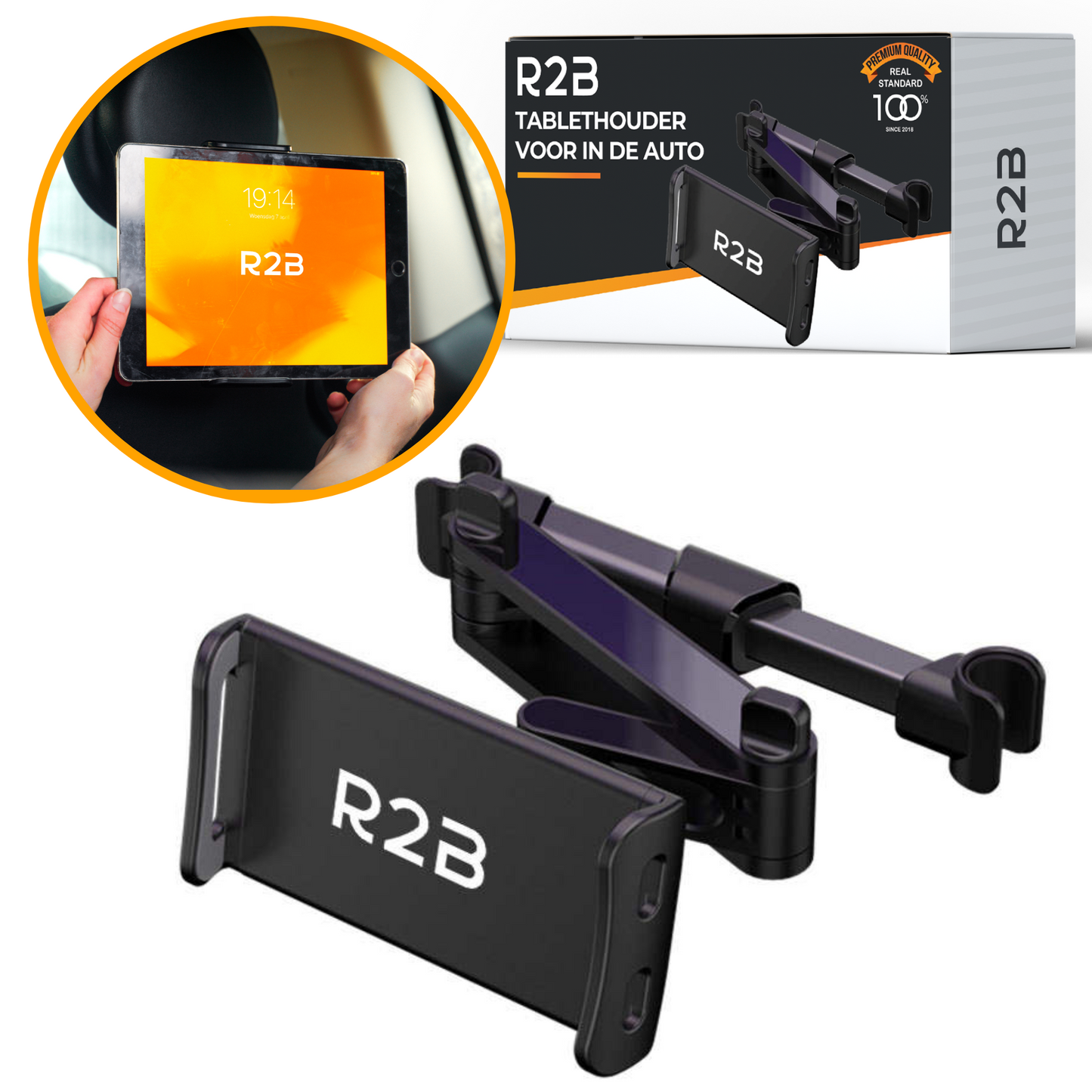 R2B Tablet houder auto hoofdsteun met verstelbare arm - Model Nijmegen