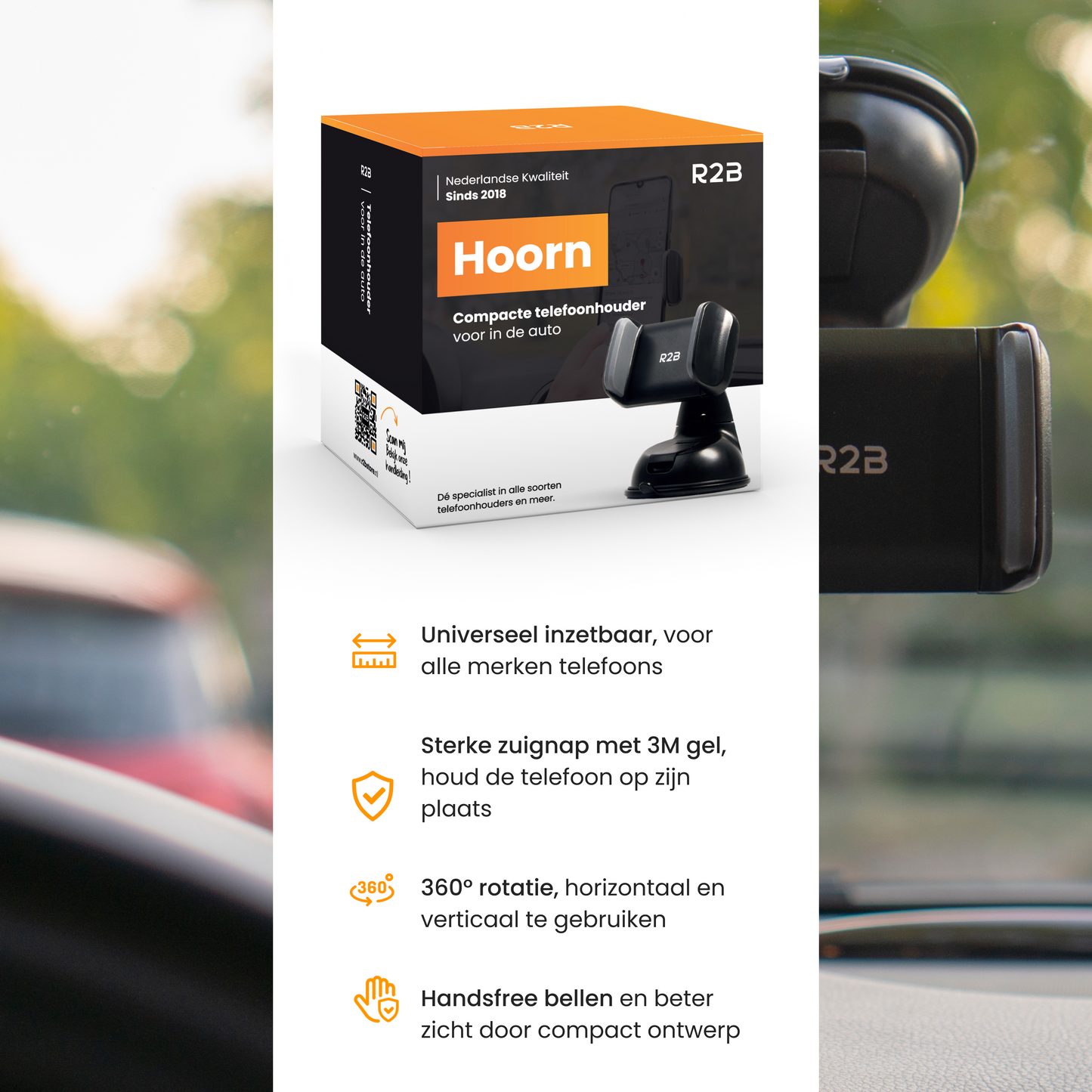R2B Telefoonhouder auto met zuignap - Voor raam/dashboard - Model Hoorn