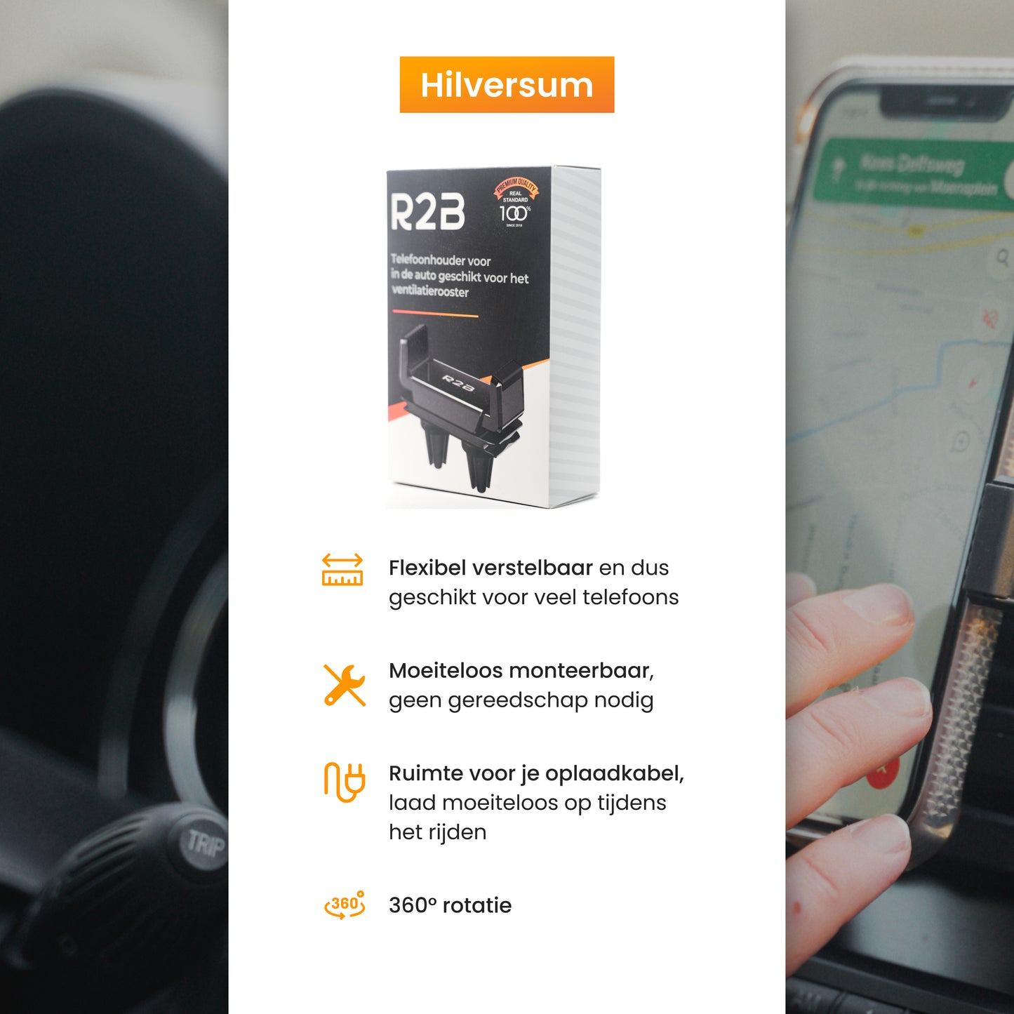 R2B Telefoonhouder auto met 360 graden rotatie - Voor ventilatierooster - Model Hilversum