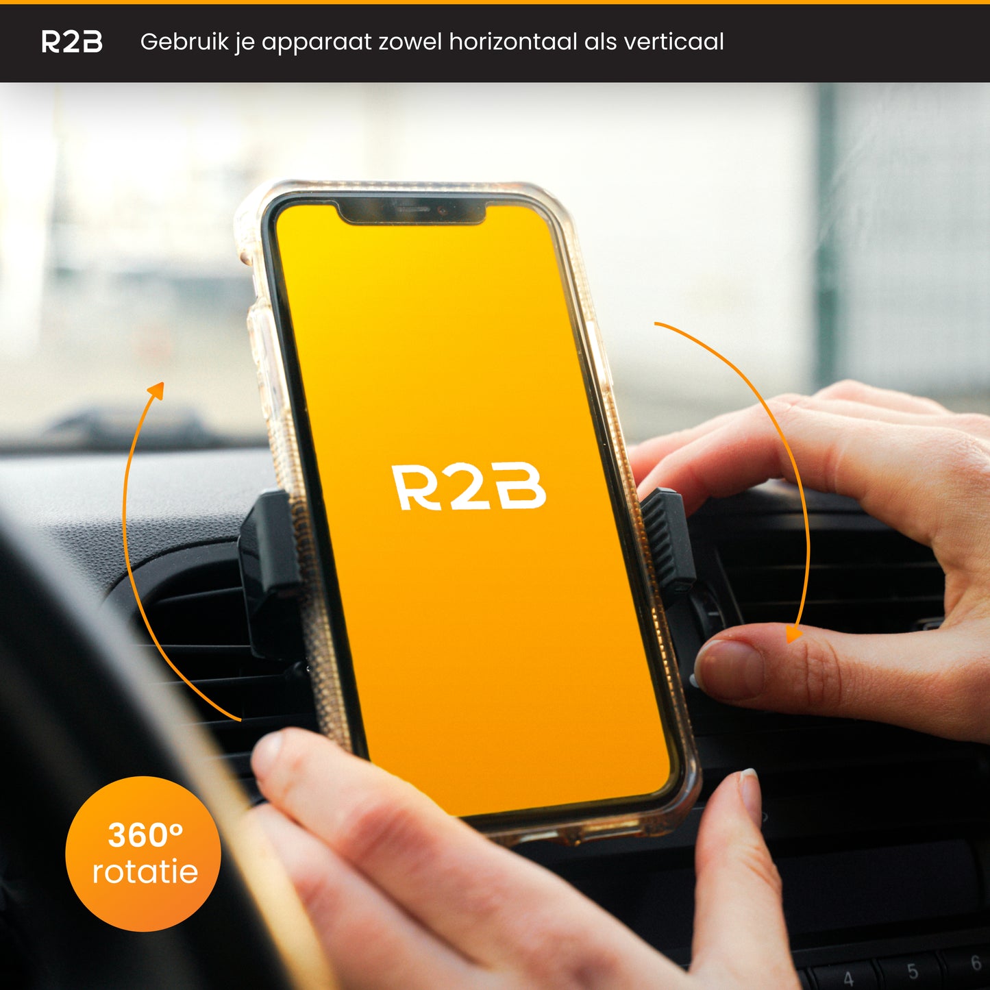 R2B Telefoonhouder auto met 360 graden rotatie - Voor ventilatierooster - Model Hilversum