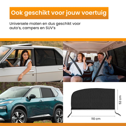 R2B Zonnescherm Auto Zijruit - Universele set van 2 - Met UV Protectie voor Kind & Baby - Extra Donkere Zonwering Auto