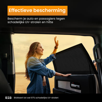 R2B Zonnescherm Auto Zijruit - Universele set van 2 - Met UV Protectie voor Kind & Baby - Extra Donkere Zonwering Auto
