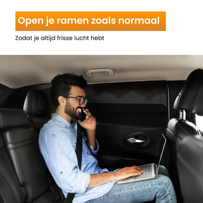 R2B Zonnescherm Auto Zijruit - Universele set van 2 - Met UV Protectie voor Kind & Baby - Extra Donkere Zonwering Auto