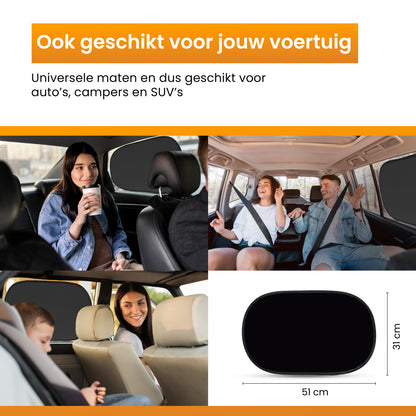 R2B Zonnescherm Auto Zijruit - Universele set van 2 - Zelfklevende Zonwering Auto
