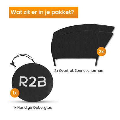R2B Zonnescherm Auto Zijruit - Universele set van 2 - Met UV Protectie voor Kind & Baby - Extra Donkere Zonwering Auto