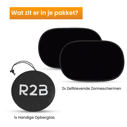 R2B Zonnescherm Auto Zijruit - Universele set van 2 - Zelfklevende Zonwering Auto