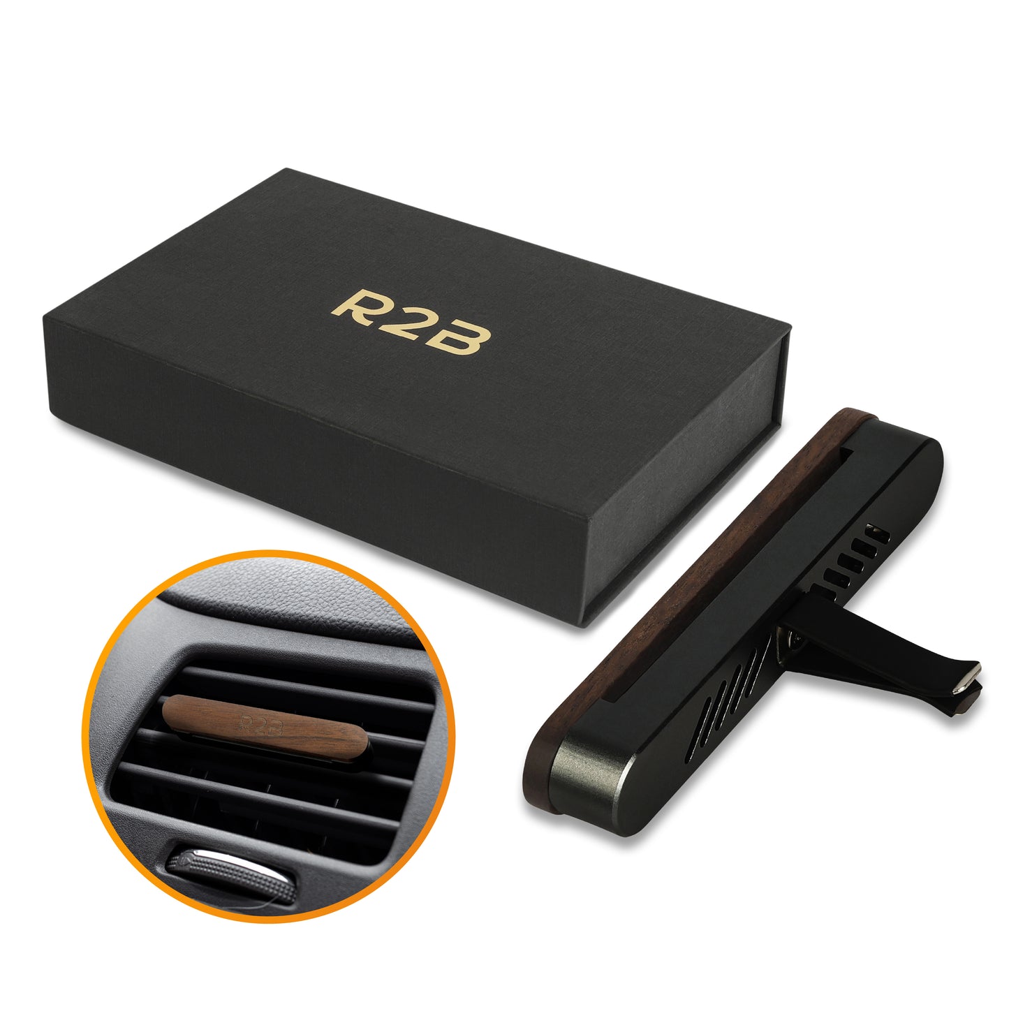 R2B Autoparfum met houder inclusief 2 Navullingen - Walnoothout - Zwart