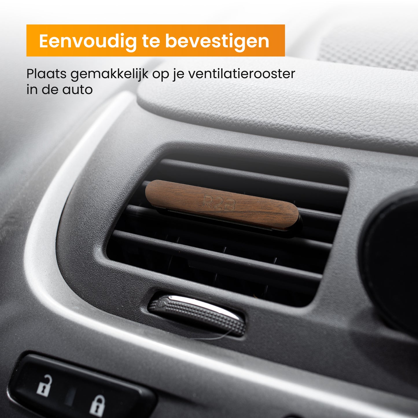 R2B Autoparfum met houder inclusief 2 Navullingen - Walnoothout - Grijs