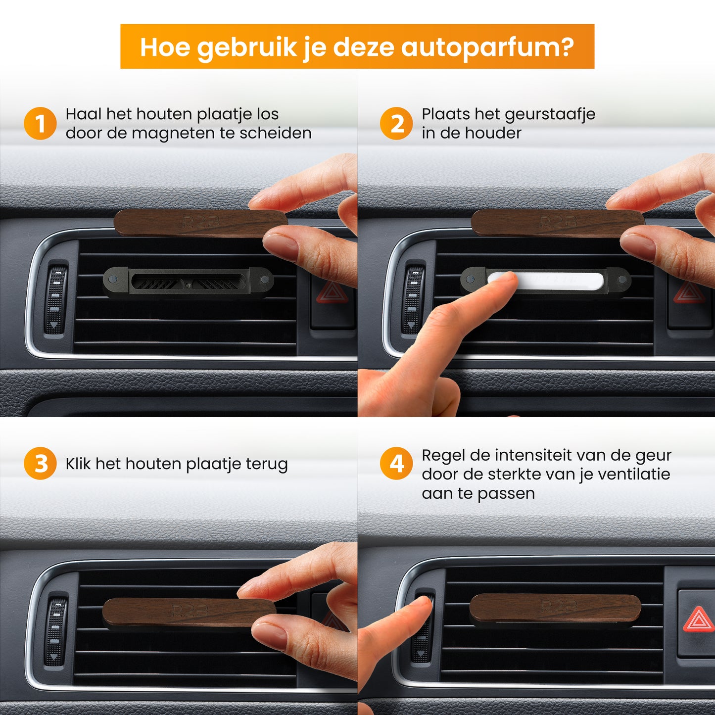 R2B Autoparfum met houder inclusief 2 Navullingen - Walnoothout - Zwart