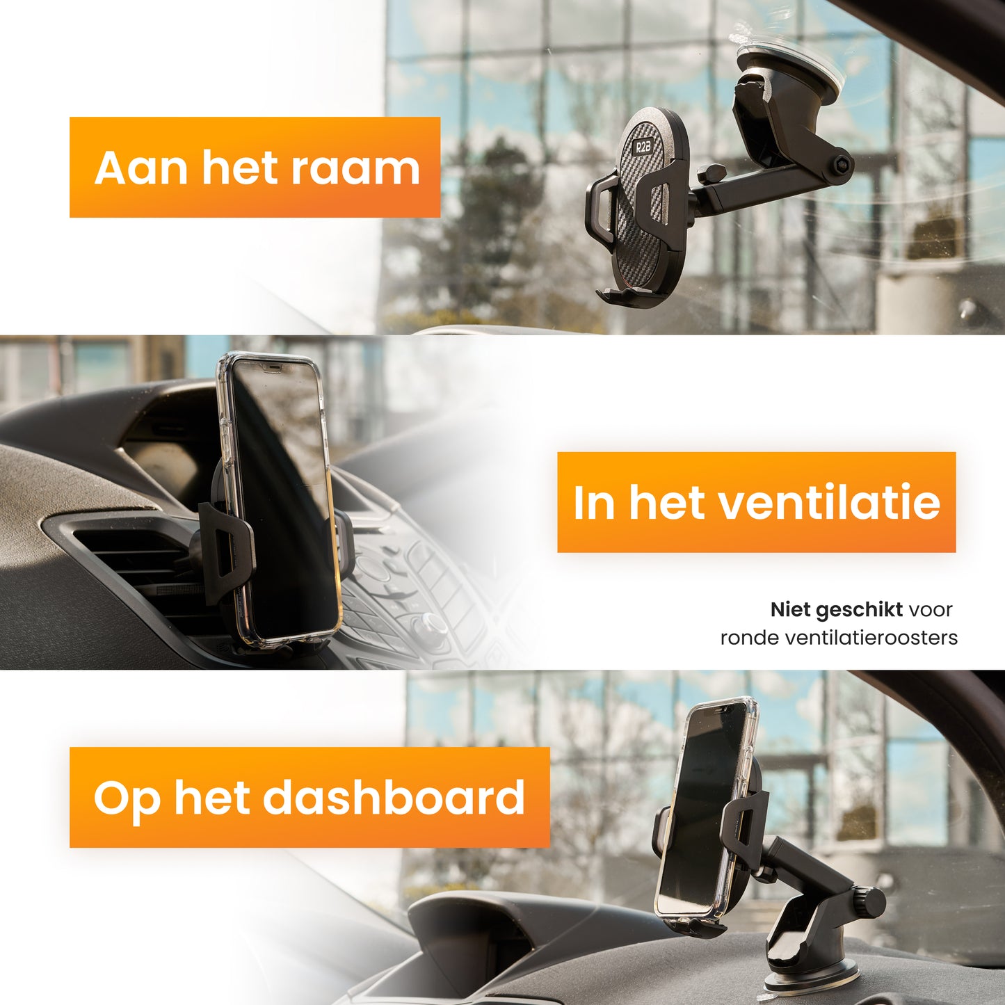 R2B Telefoonhouder auto voor raam/dashboard/ventilatierooster - Model Haarlem