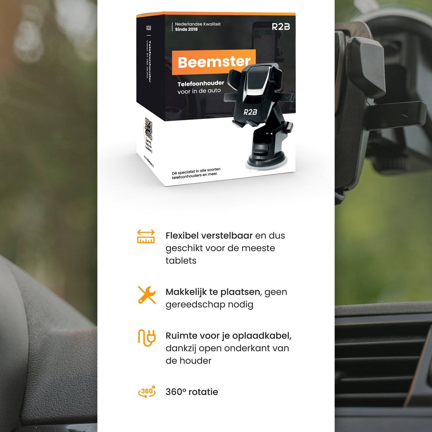 R2B Telefoonhouder auto met zuignap - Voor raam/dashboard - Model Beemster